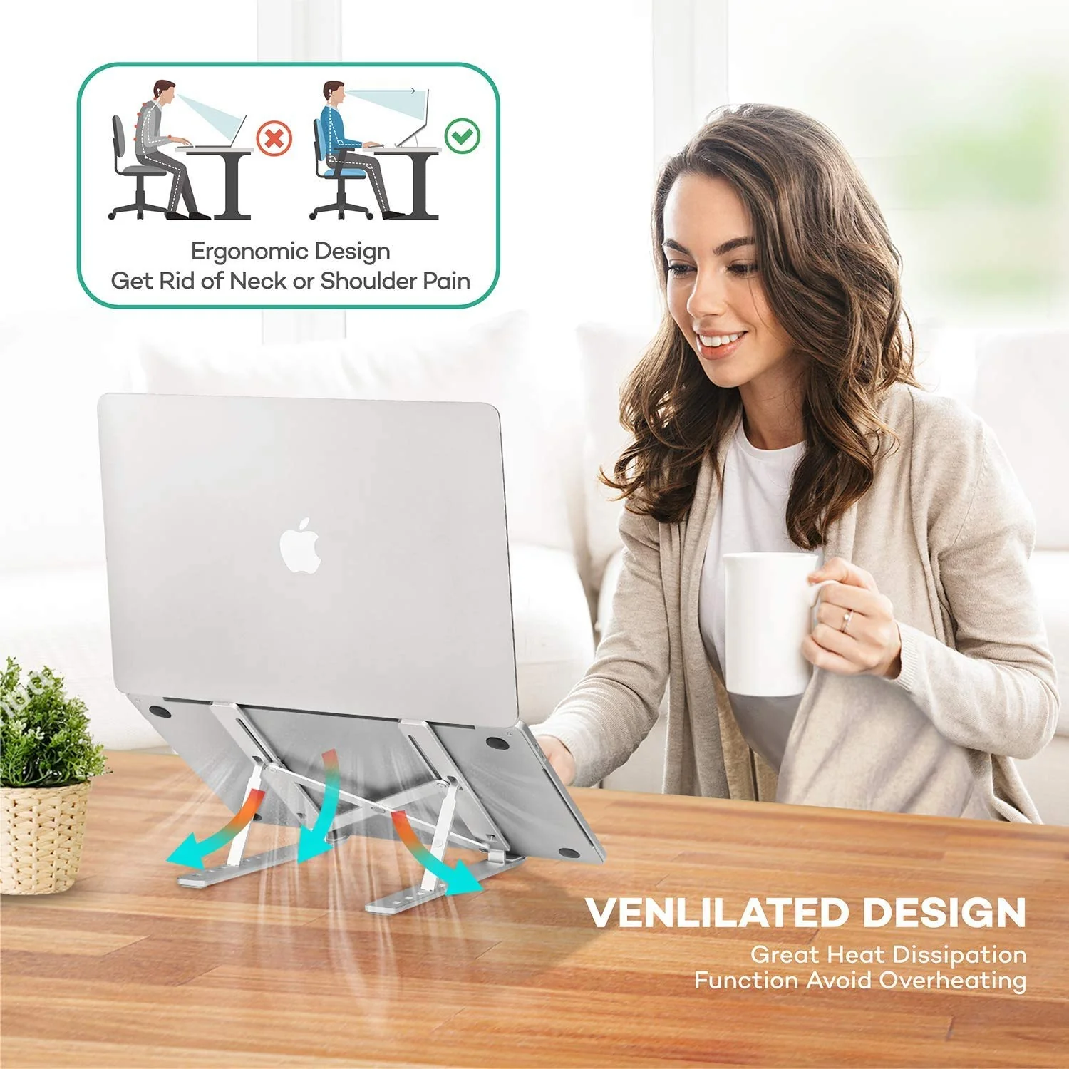 6 Angles Adjustable Aluminum Ergonomic Foldable Portable Laptop Riser Stand - Image 3