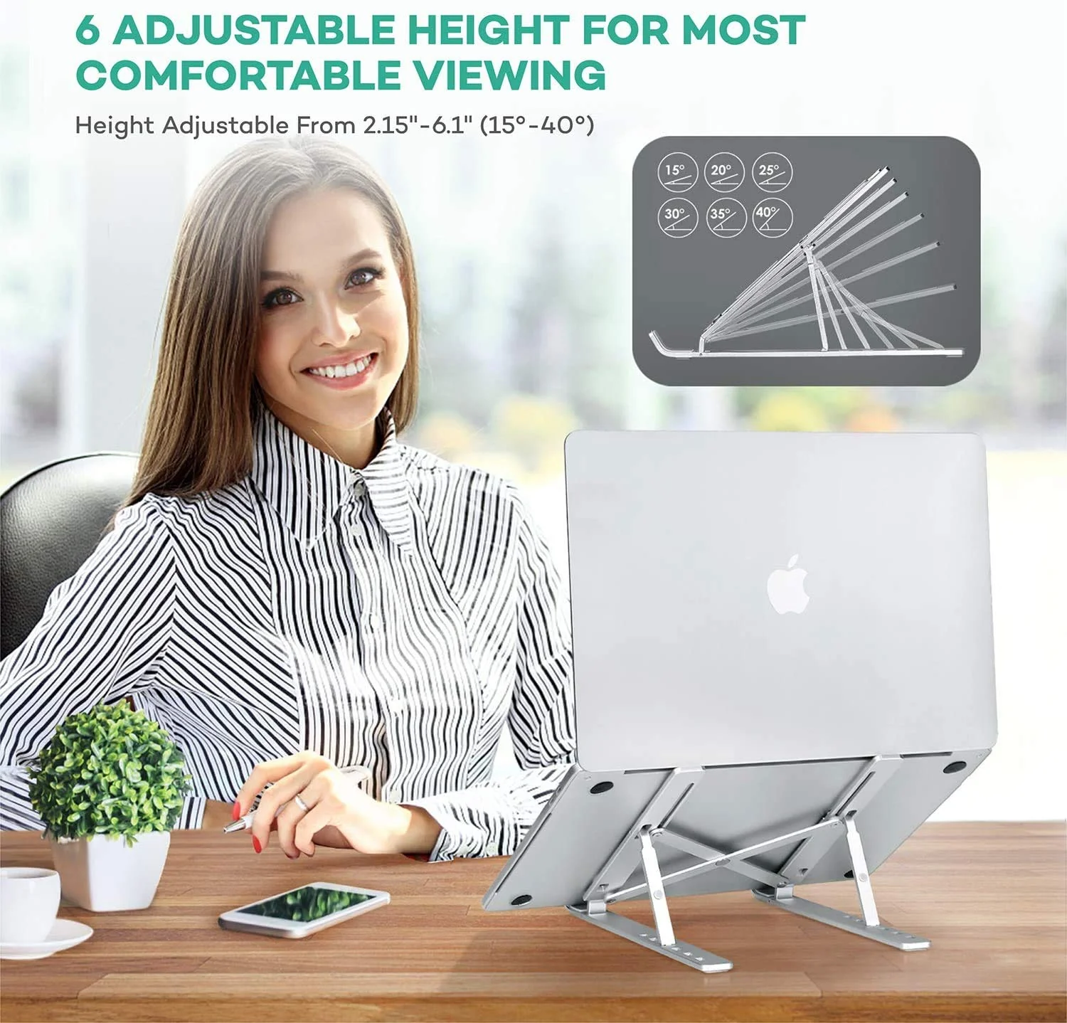 6 Angles Adjustable Aluminum Ergonomic Foldable Portable Laptop Riser Stand - Image 4