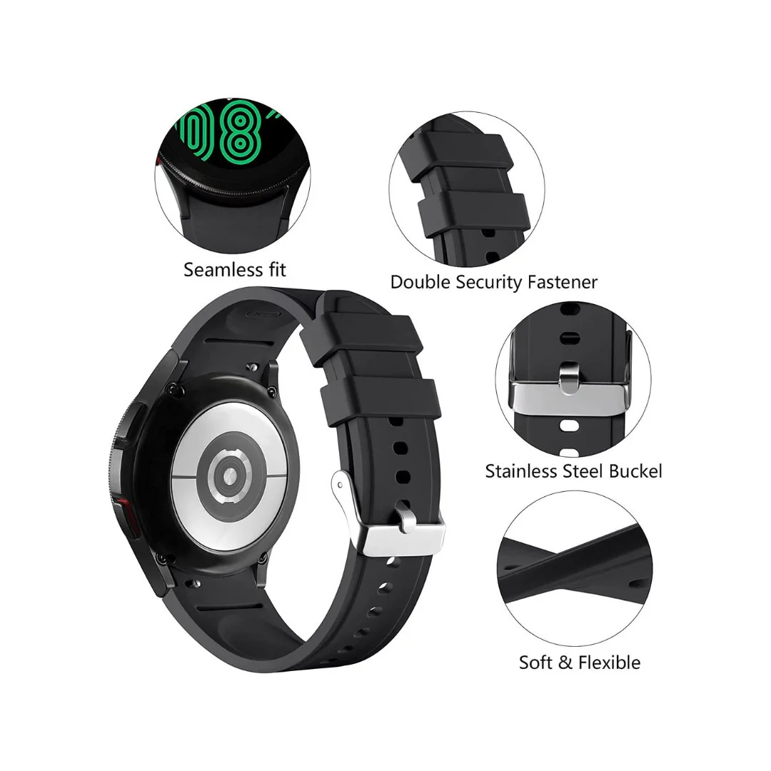 Black Silicone Strap -  Compatible for Samsung Galaxy Watch 4 Band & Galaxy Watch 5 Band 44mm 40mm/Watch 5 Pro Bands 45mm/Galaxy Watch 4 Classic Bands 46mm 42mm,20mm - Image 3