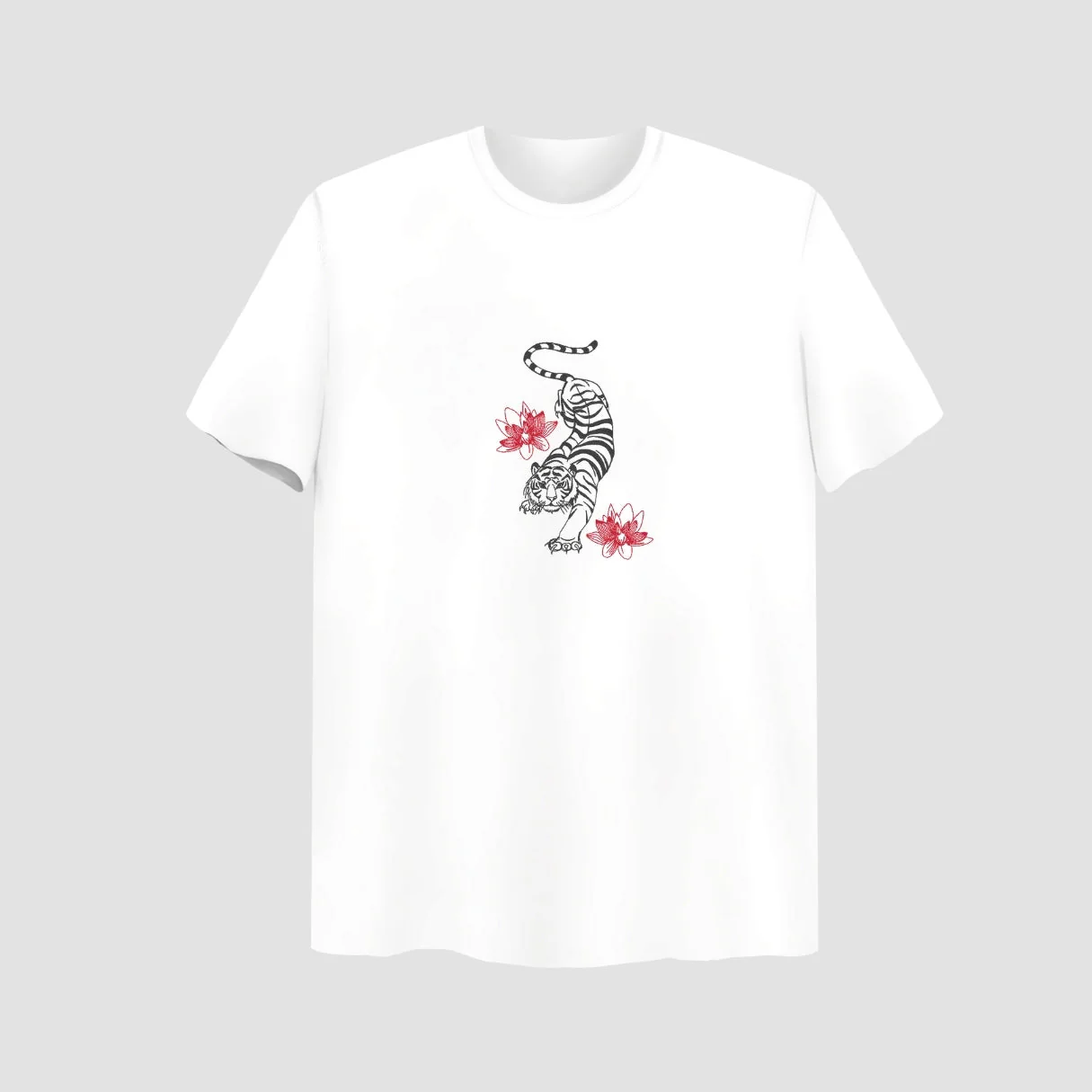 Tiger Embroidered White Oversize T-Shirt