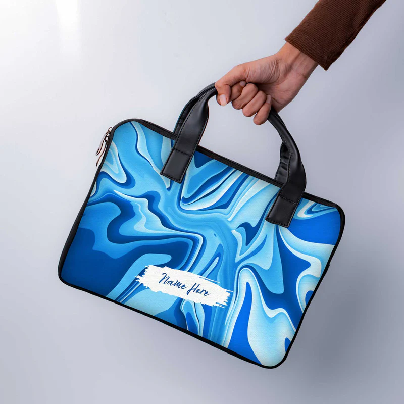 Blue Wawes Custom Name Laptop Sleeve With Handle