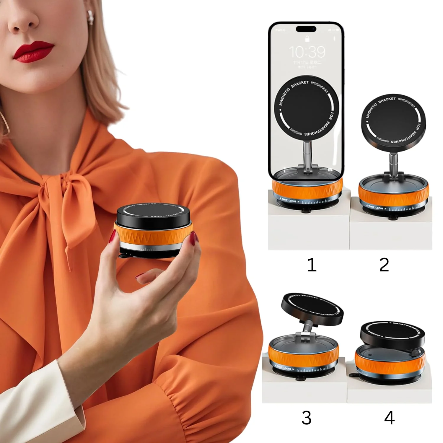 Car Rotatable Vacuum Magnetic Foldable Phone Holder (Orange) - Image 3