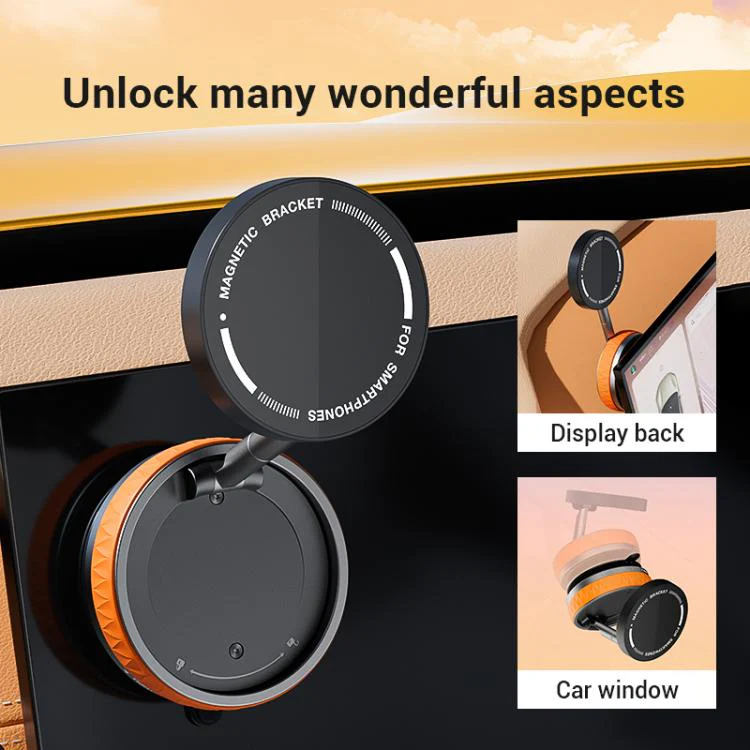 Car Rotatable Vacuum Magnetic Foldable Phone Holder (Orange) - Image 7
