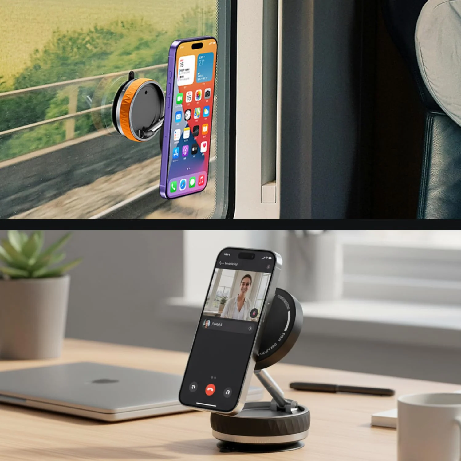 Car Rotatable Vacuum Magnetic Foldable Phone Holder (Orange) - Image 8