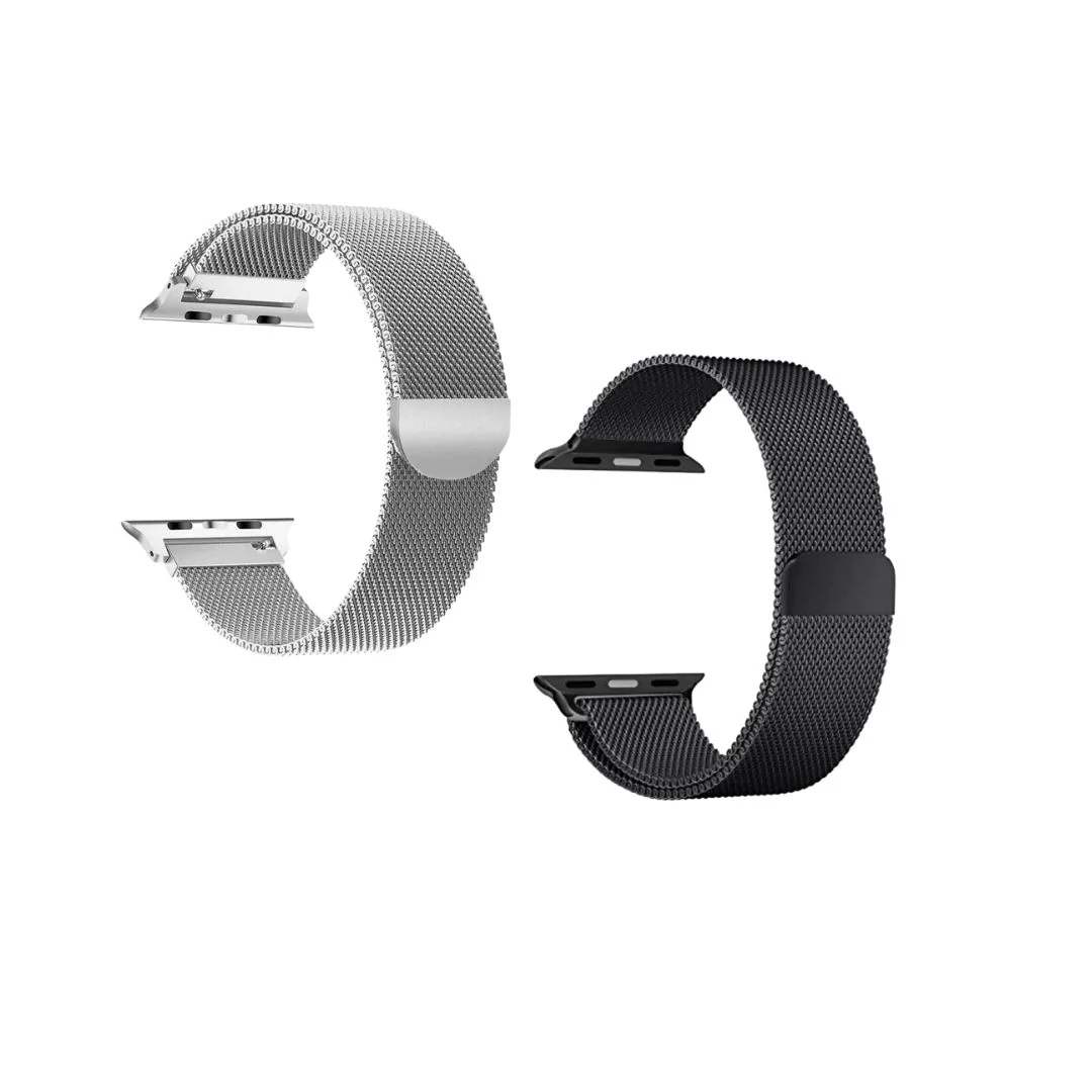 iWatch Melanese Mesh Strap Black & Silver (Combo) - SELECT MM- WrapCart