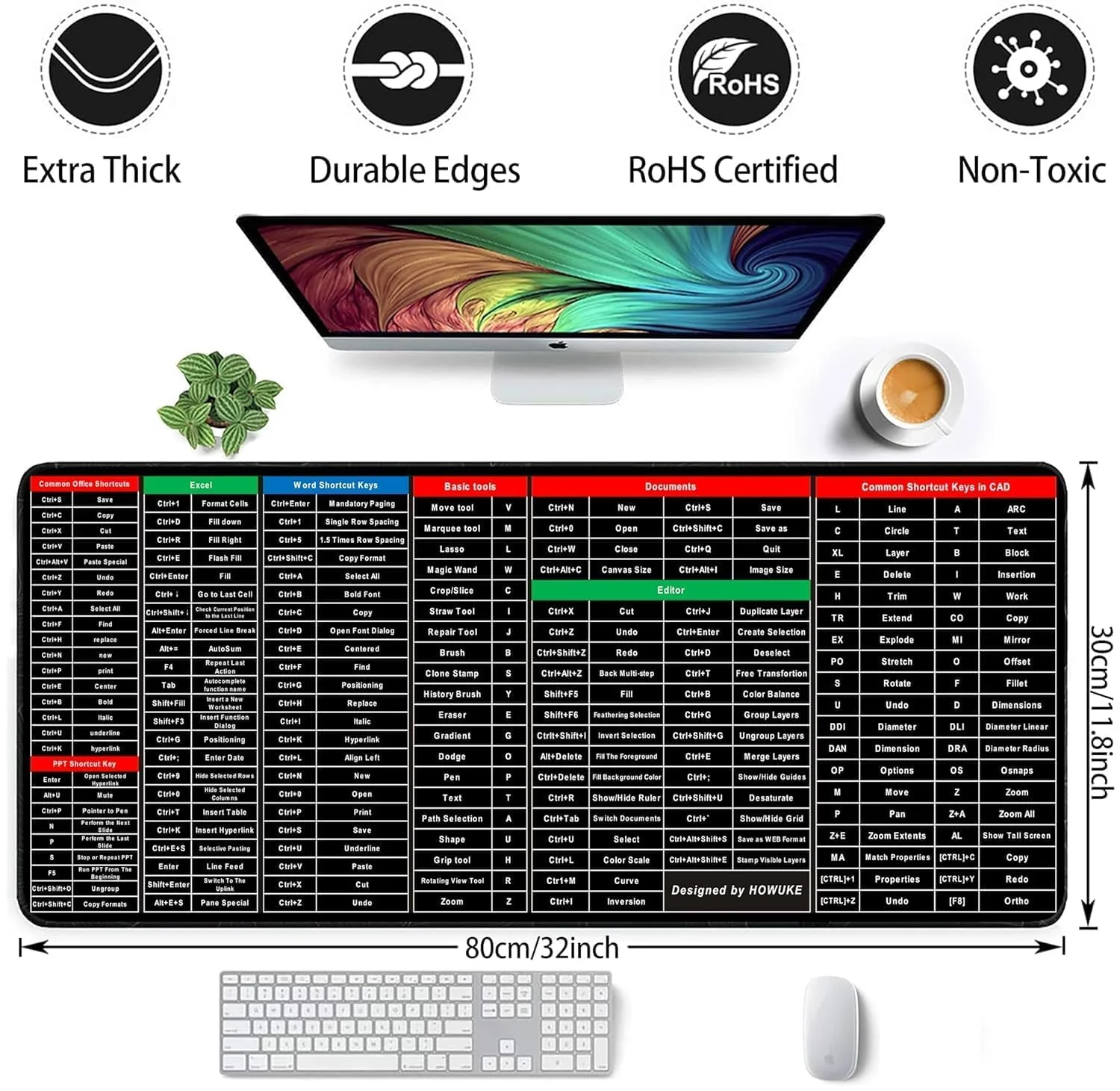Anti-Slip Desk Pad with Excel Shortcuts - Large Rubber Smooth Desk Mat (80x30cm) - Image 3