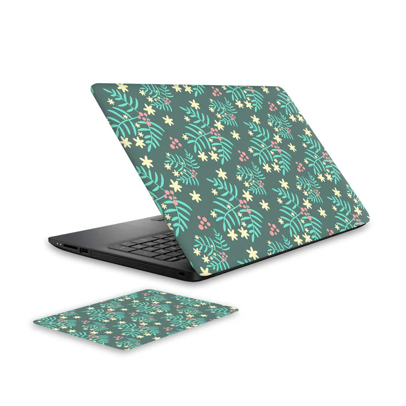 Floral green Laptop Skin and Mouse Pad Combo
