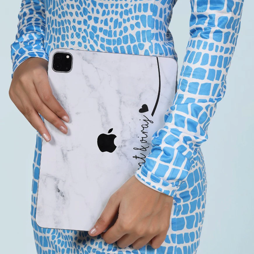 iPad Skin White Marble - Custom Name