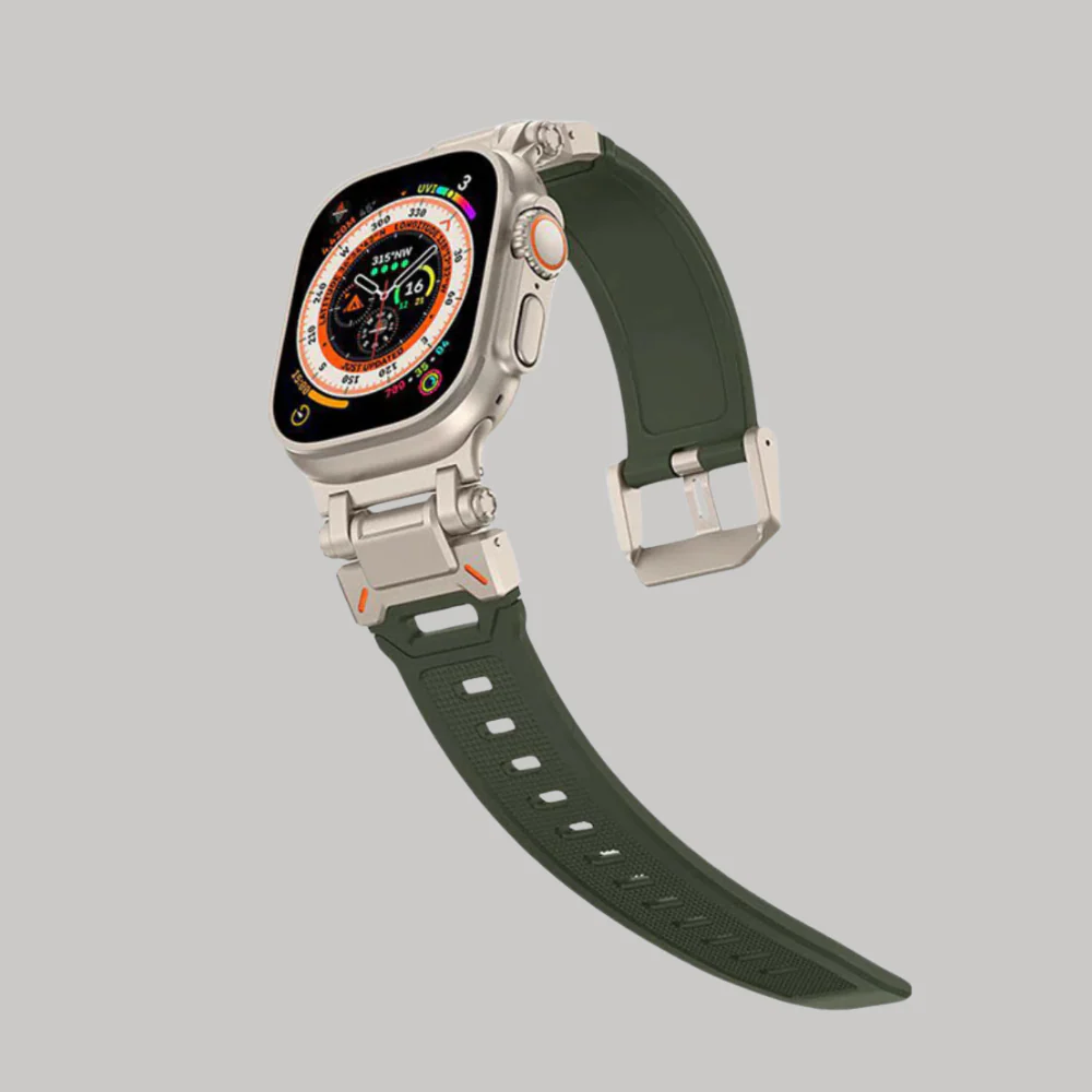 Apple Smart Olive Green Watch Band With Metal Design- 42/44/45/49 MM - Image 2