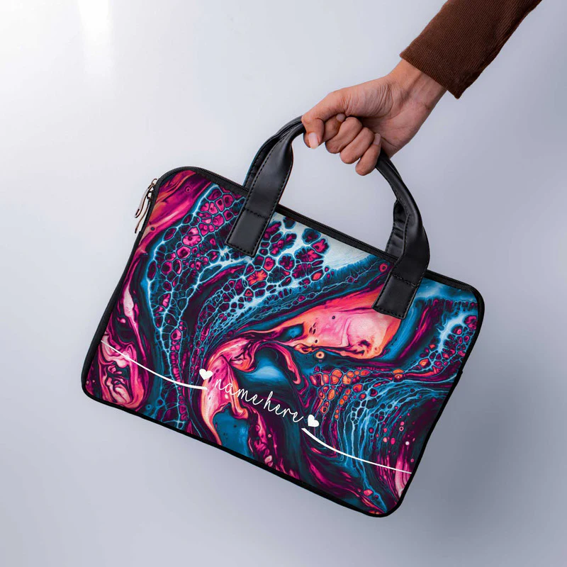 Liquid Psychedelic Custom Name Laptop Sleeve With Handle