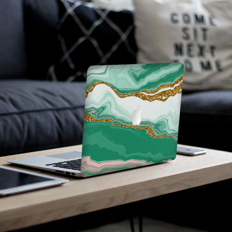 MacBook Aesthetic Green Marble Laptop Skin - Image 2
