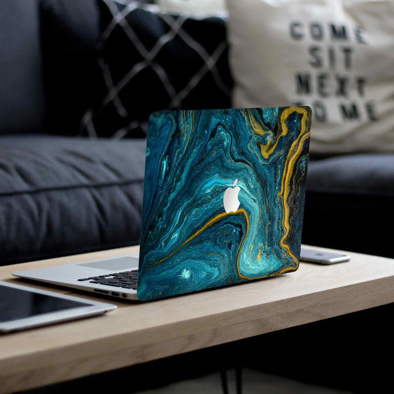 MacBook Blue Gold Marble 2 Laptop Skin - Image 2