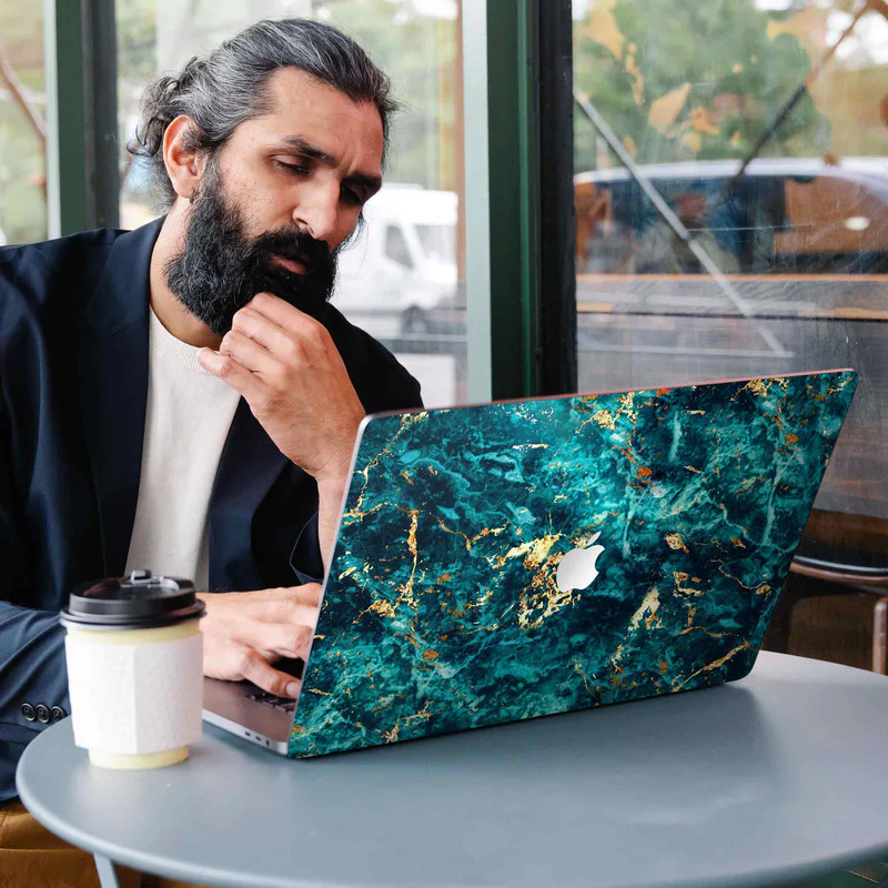 MacBook Blue Gold Marble Laptop Skin - Image 3