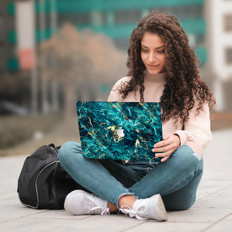 MacBook Blue Gold Marble Laptop Skin - Image 5