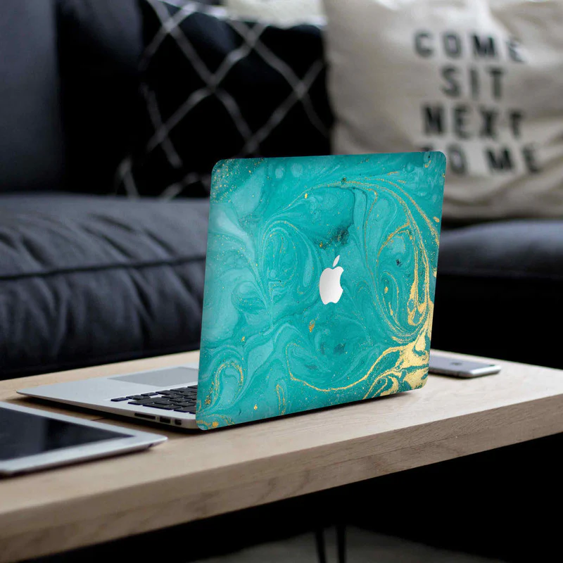 MacBook Green Gold Marble Laptop Skin - Image 2