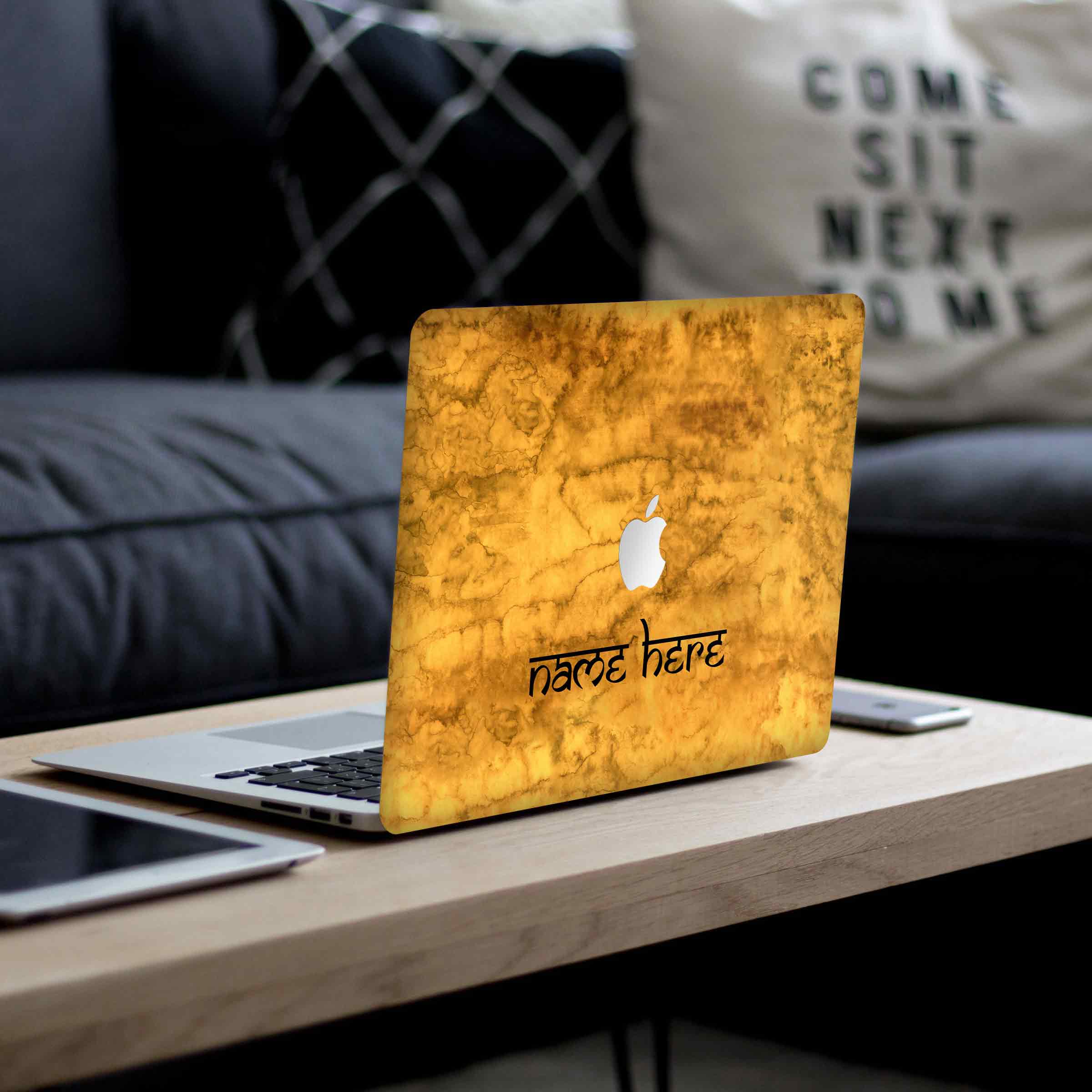 MacBook Yellow Waterpaint Laptop Skins - Custom Name - Image 2