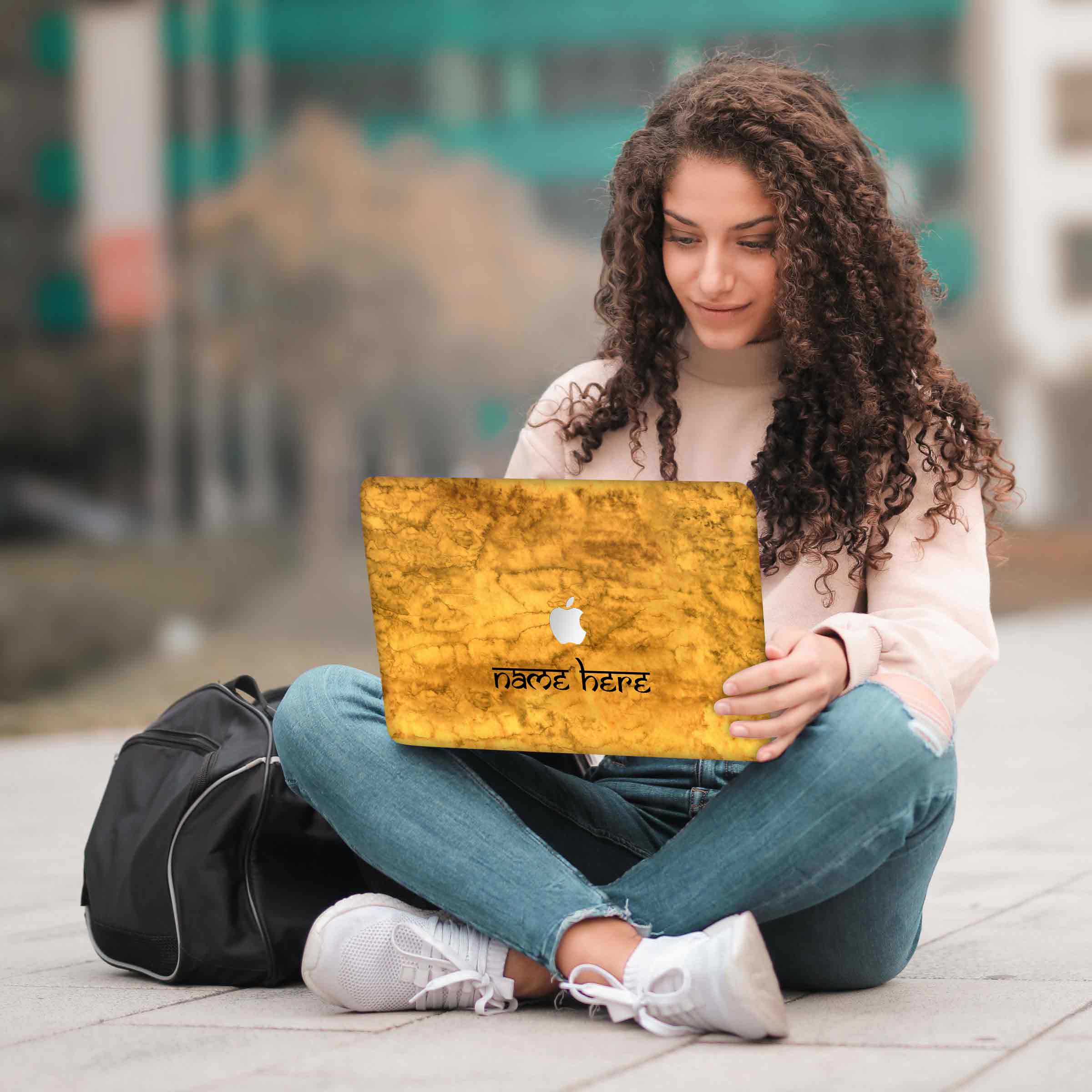 MacBook Yellow Waterpaint Laptop Skins - Custom Name - Image 3