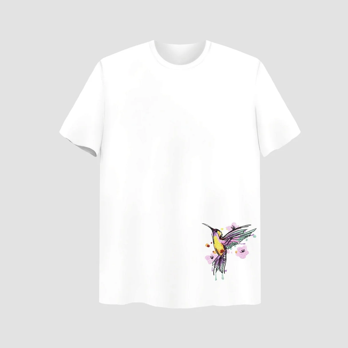 Humming Bird Embroidered White Oversize T-Shirt