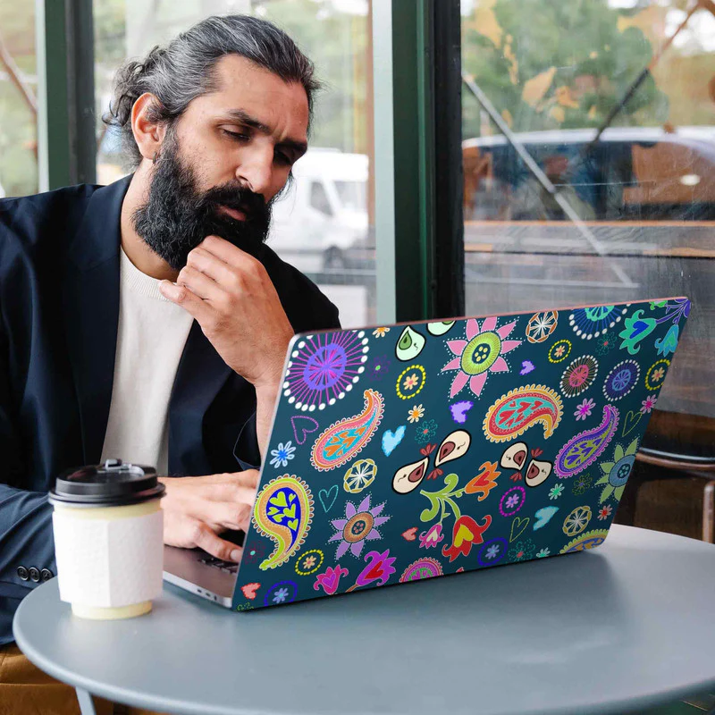 Navy Blue Floral Laptop Skins - Image 2
