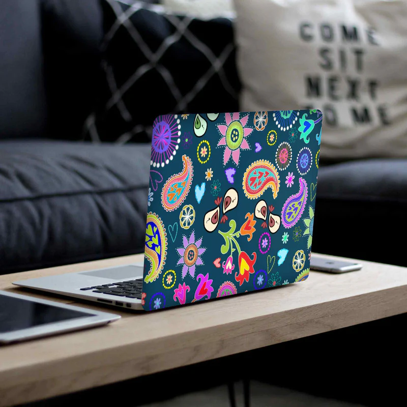 Navy Blue Floral Laptop Skins - Image 3