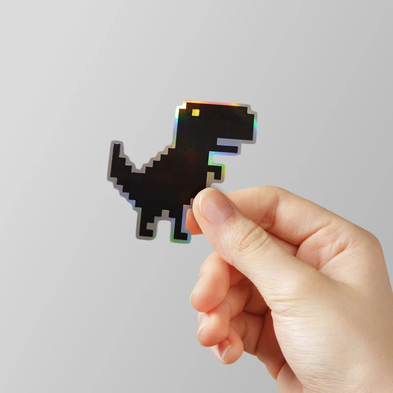 Pixel Dino Holographic Laptop Sticker