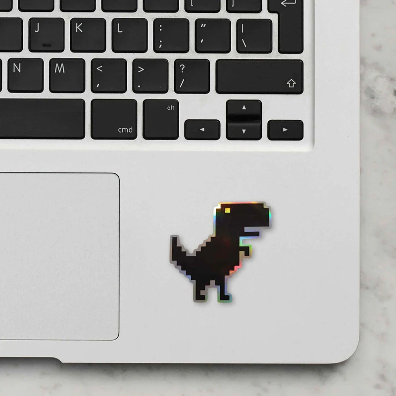 Pixel Dino Holographic Laptop Sticker - Image 2