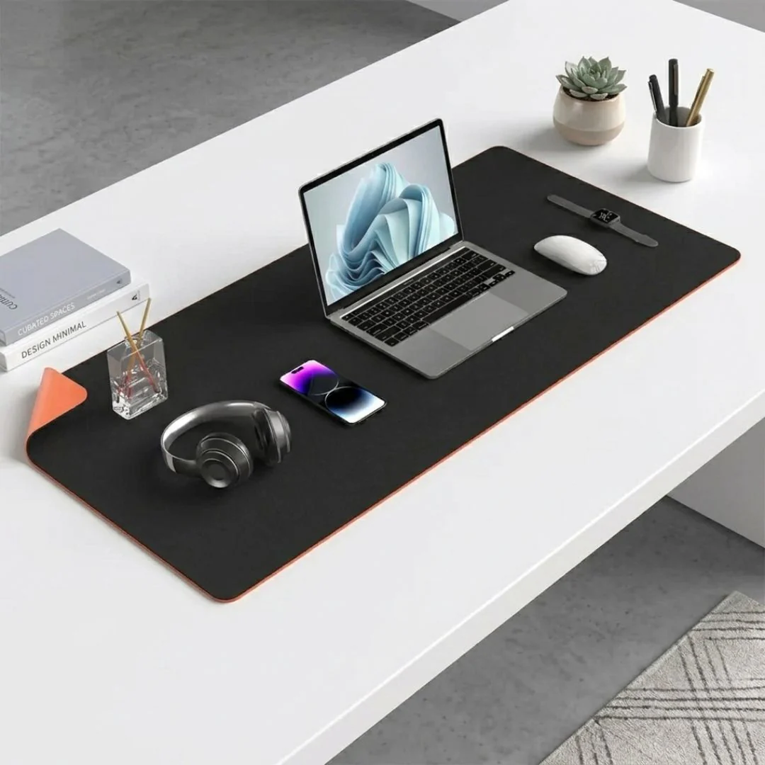Vegan Leather Desk Mat 1.8mm Black & Orange (70x40 cm)