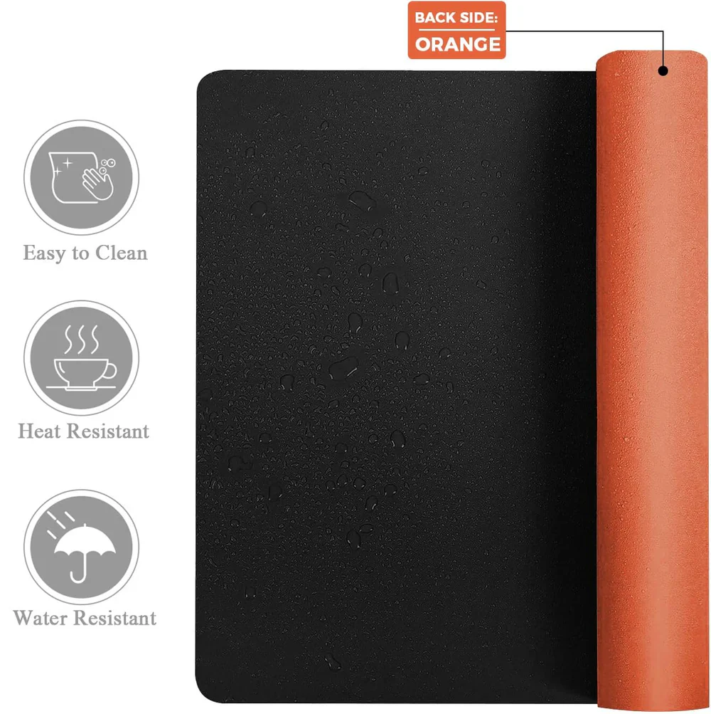 Vegan Leather Desk Mat 1.8mm Black & Orange (70x40 cm) - Image 4