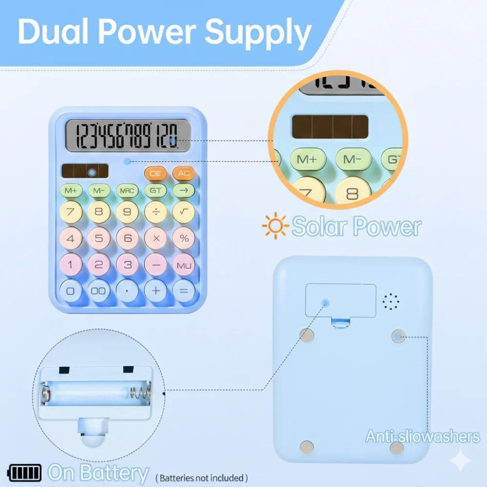 Pretty Pastel Calculator with Big 12 Digit Display - For Office/School/Home Use - Image 3