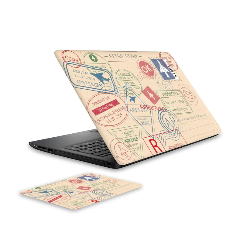 Retro Stamps Laptop Skin and Mouse Pad Combo