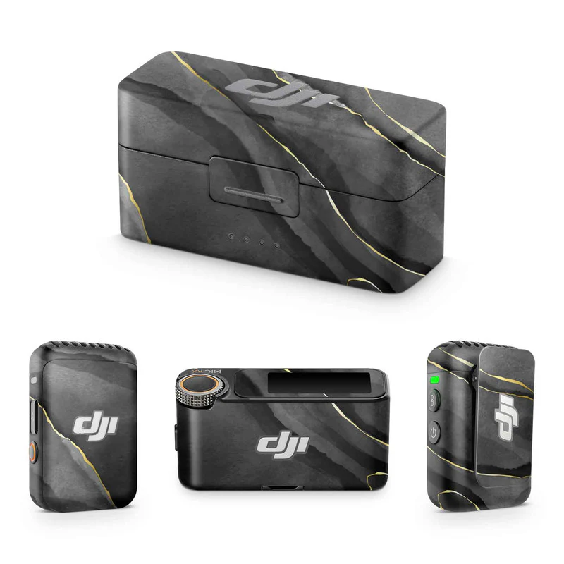 Royal Black Marble DJI Mic Skin
