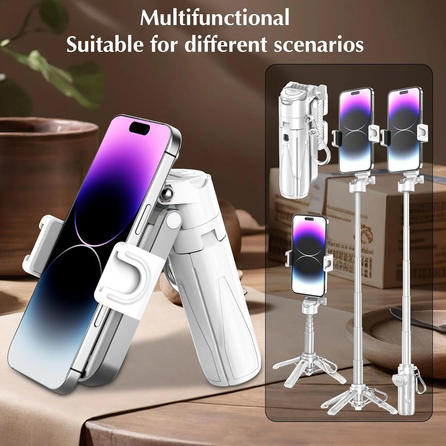 Stainless Steel Retractable Selfie Stick Tripod with Detachable Remote , 3-in-1 Mini Phone Grip - Image 10