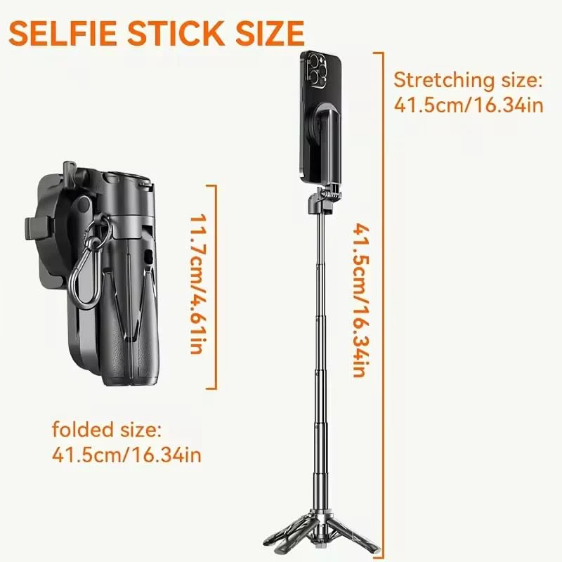 Stainless Steel Retractable Selfie Stick Tripod with Detachable Remote , 3-in-1 Mini Phone Grip - Image 4