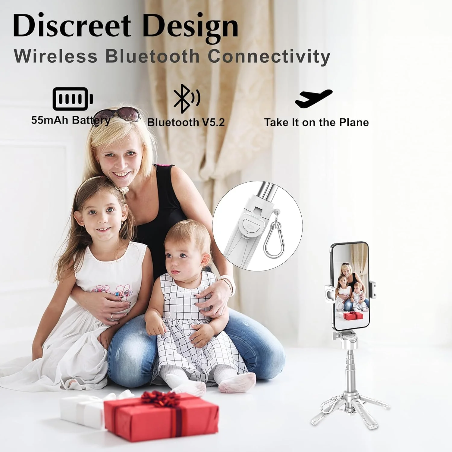 Stainless Steel Retractable Selfie Stick Tripod with Detachable Remote , 3-in-1 Mini Phone Grip - Image 7
