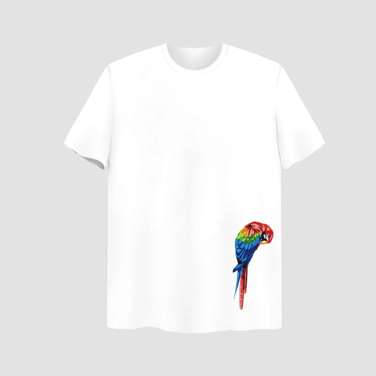 Parrot Embroidered White Oversize T-Shirt