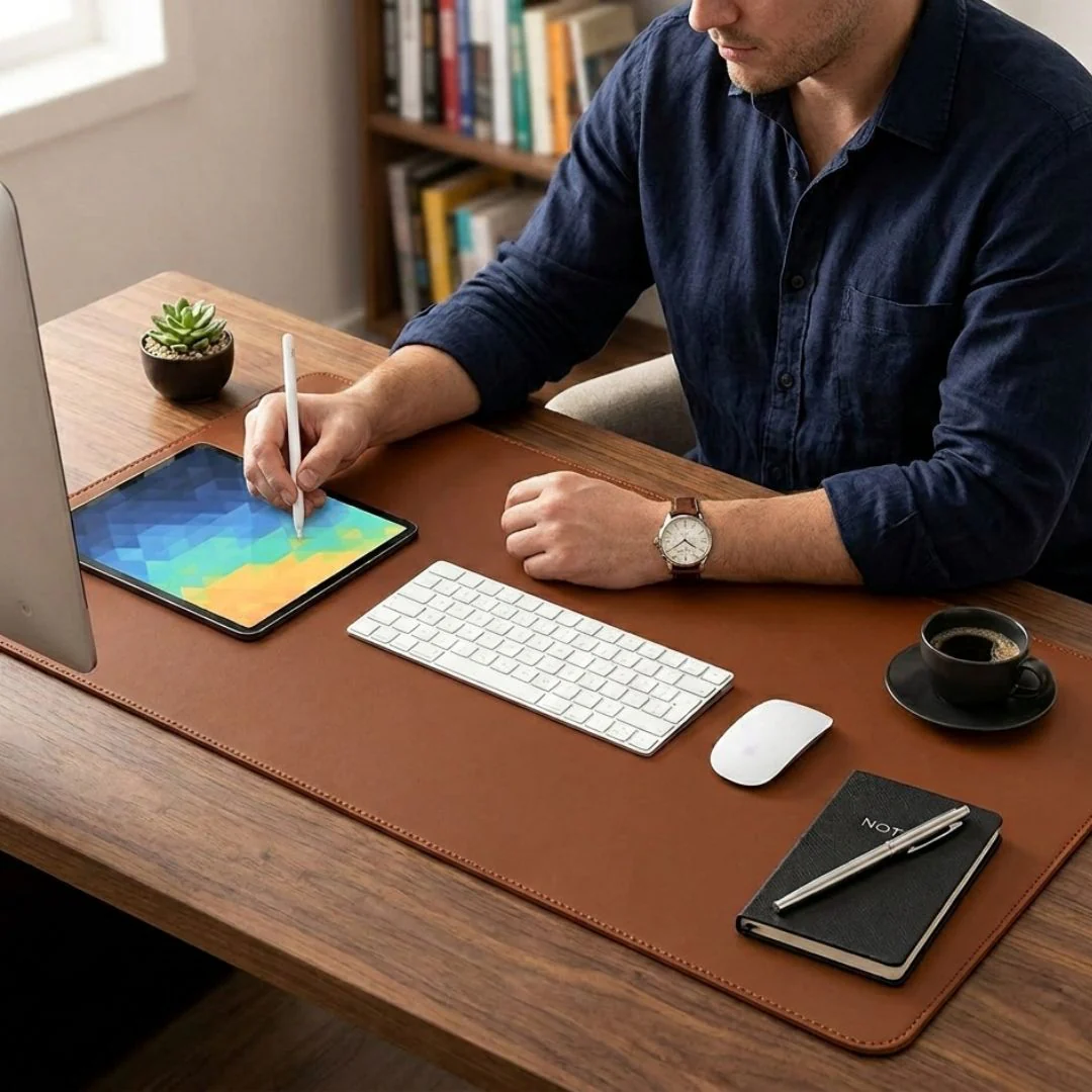 Vegan Leather Desk Mat 1.8mm Brown (90x45 cm)