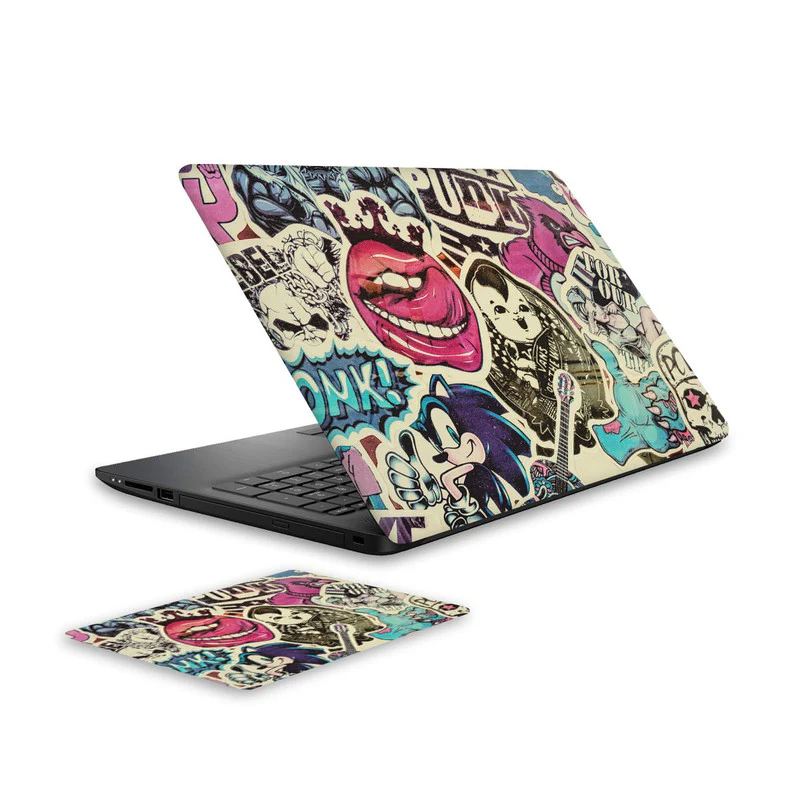 Vintage Punk Laptop Skin and Mouse Pad Combo