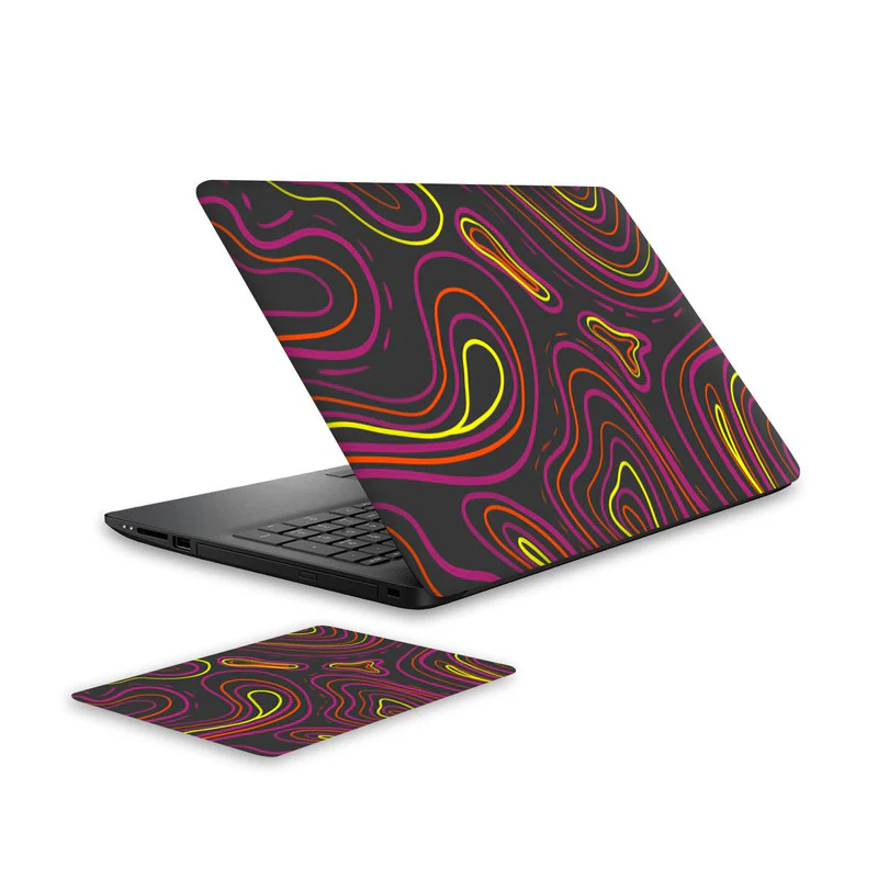 Wavy neon orange Laptop Skin and Mouse Pad Combo