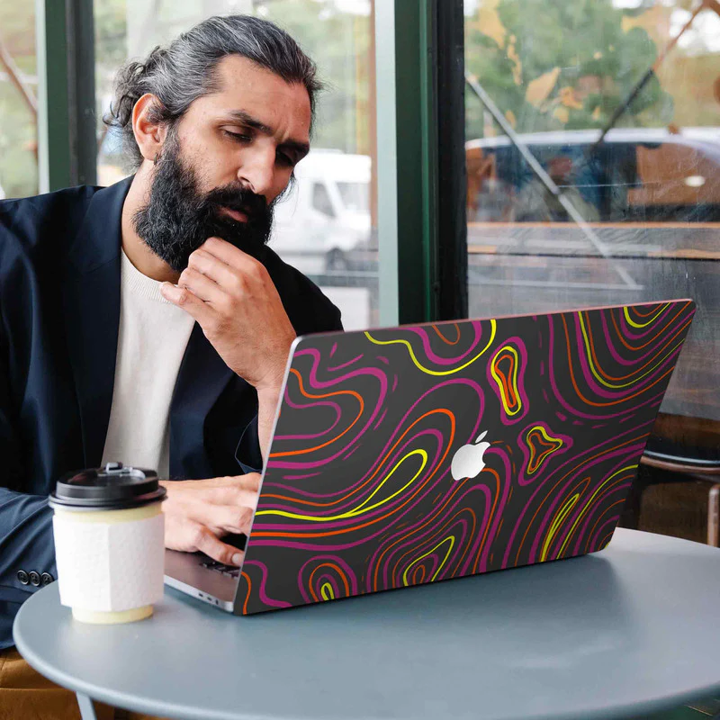 Macbook Wavy Neon Orange Laptop Skins - Image 3