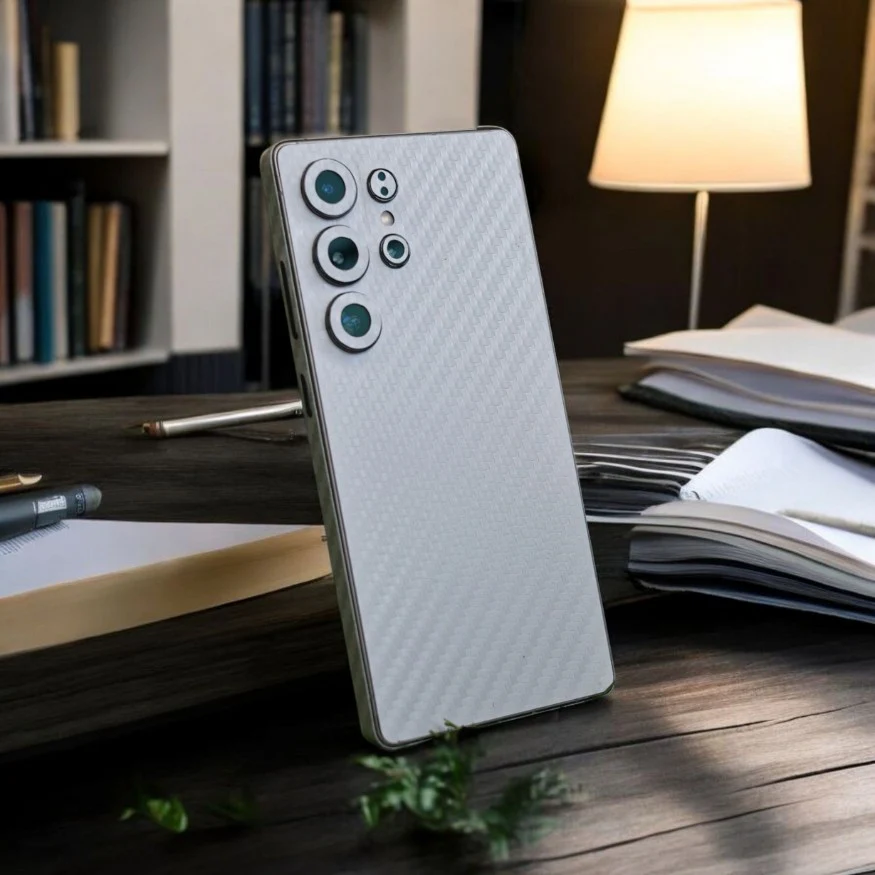 White Carbon Fibre Mobile Skin